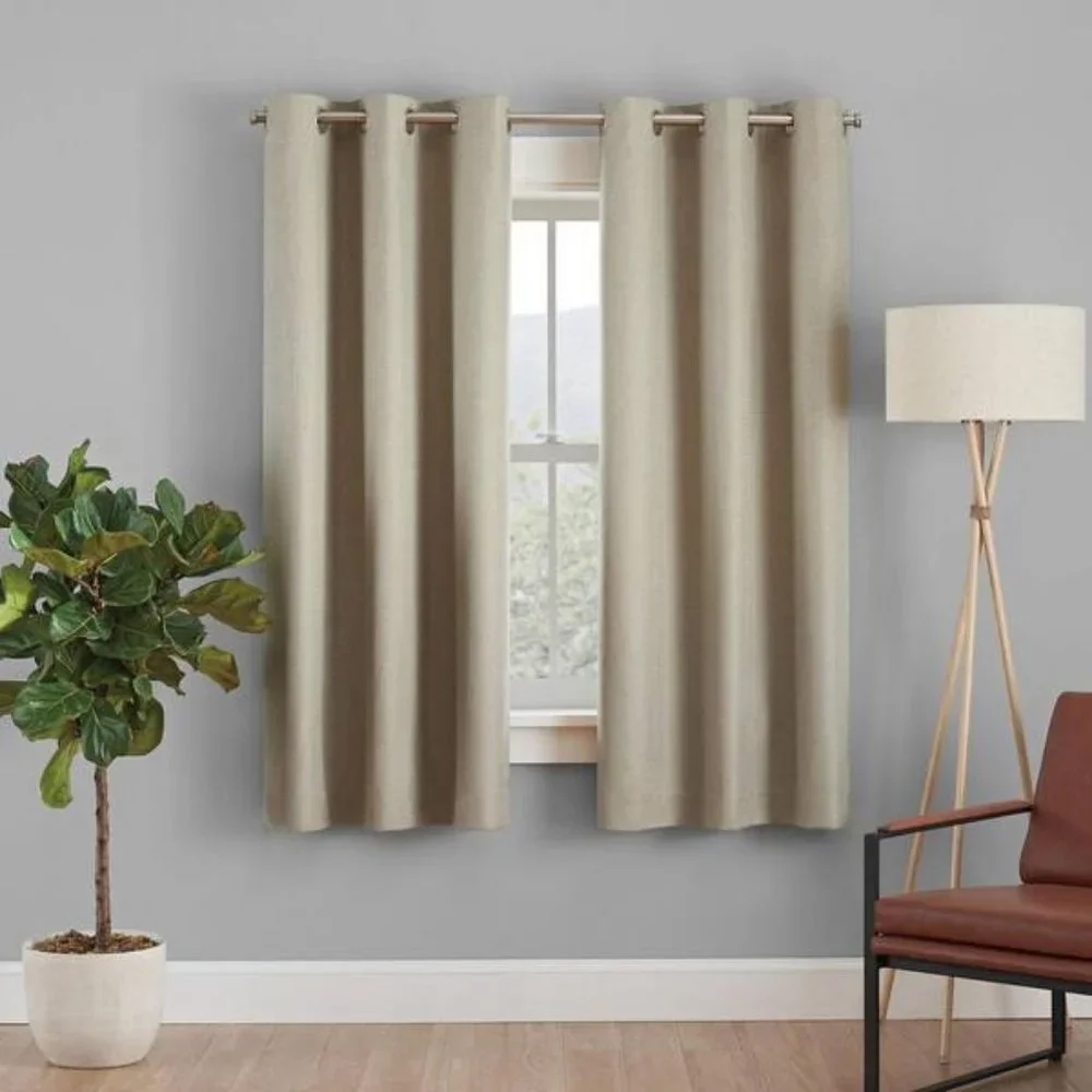 Eclipse Blackout 40x63 Desmond Flax Basketweave Grommet Gold Beige Curtain